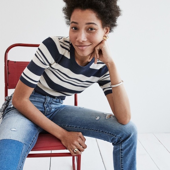 madewell ribbed sweater top in stripe - Picture 2 of 6